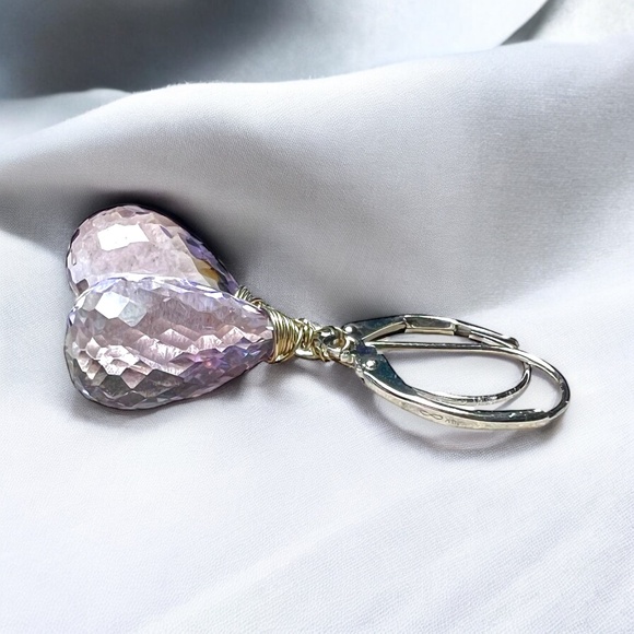 Handcrafted Natural Rose de France Amethyst Earrings 14K White Gold, NEW - Picture 7 of 9